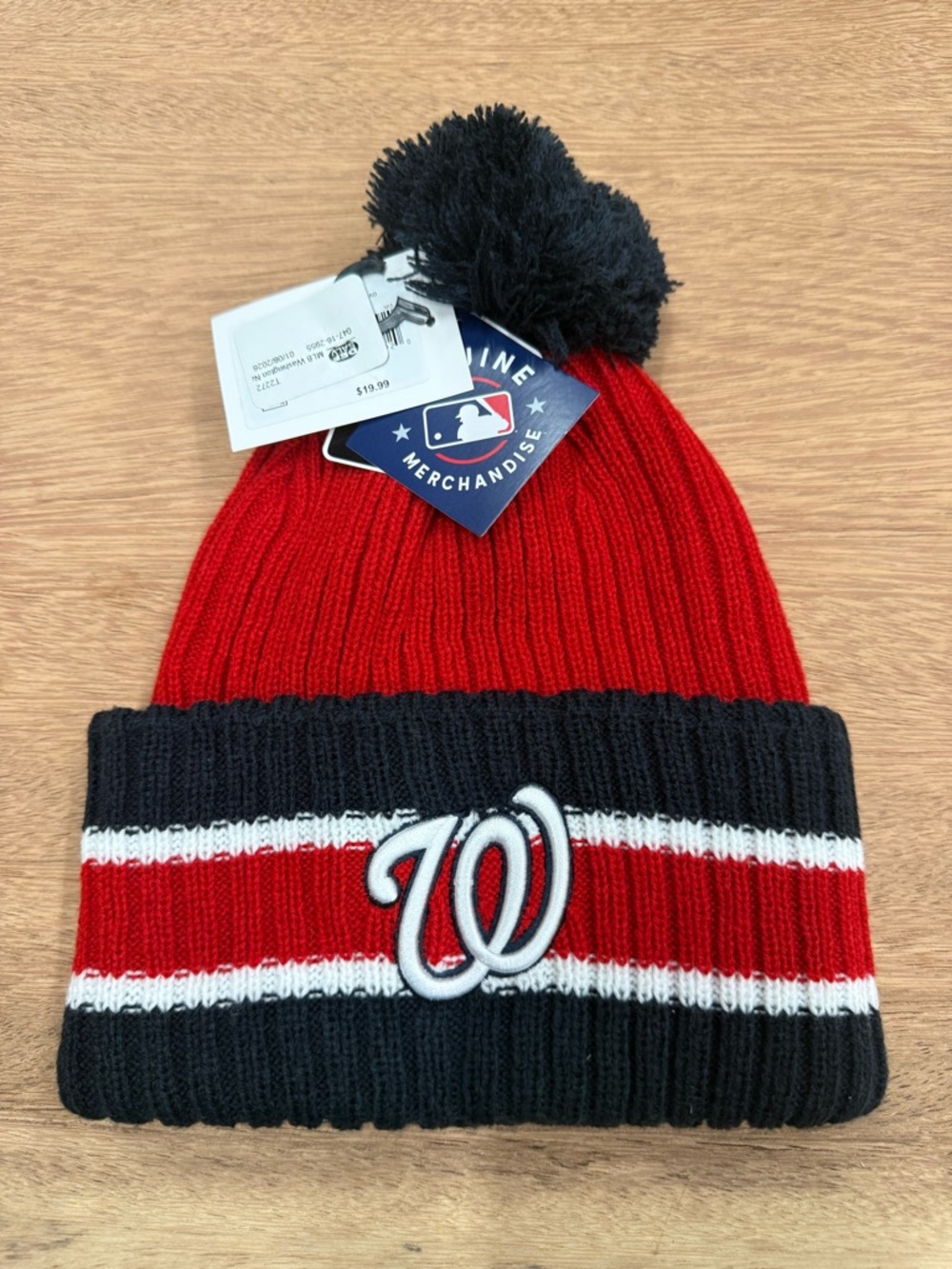 MLB‎ Washington Nationals Red, Black & White Pom Cuffed Beanie